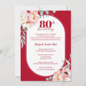 Tweetalige Vietnamese pioen verjaardag uitnodiging (Voorkant)