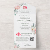 Tweetalige Vietnamese pioenen Traditioneel All In One Uitnodiging (Binnen)