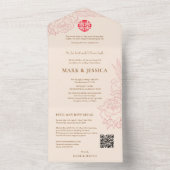 Tweetalige Vietnamese Pioenrozen Traditioneel All In One Uitnodiging (Binnen)