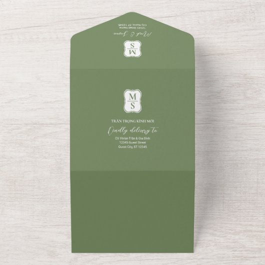 Tweetalige Vietnamese Ranunculus Traditioneel All In One Uitnodiging (Buitenkant)