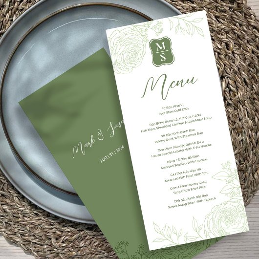 Tweetalige Vietnamese Ranunculus Wedding Menu