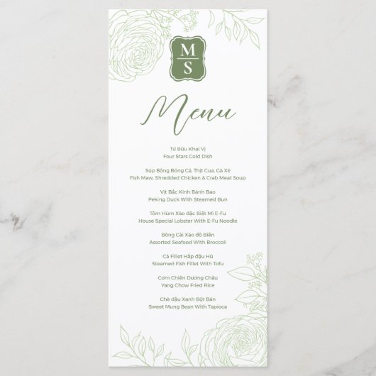 Tweetalige Vietnamese Ranunculus Wedding Menu (Voorkant)