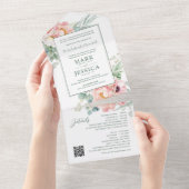 Tweetalige Vietnamese roze bloem All In One Uitnodiging (Afscheurbaar)