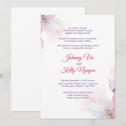 Tweetalige Vietnamese uitnodiging Cherry Blossom (Voorkant / Achterkant)