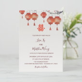 Tweetalige Waterverf Lantaarns Chinees bruiloft Kaart (Staand voorkant)