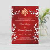 Tweetalige witte kersenbloesem Tibetaanse bruiloft Kaart (Staand voorkant)