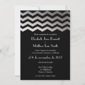 Tweetalige zilveren nacht Chevron bruiloft uitnodi Kaart (Achterkant)