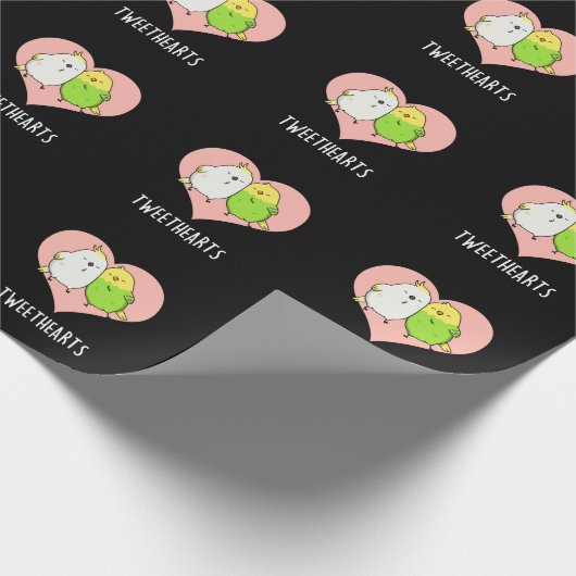Tweethearts Grappige Tortelduifjes Pun Dark BG Cadeaupapier (Hoek)
