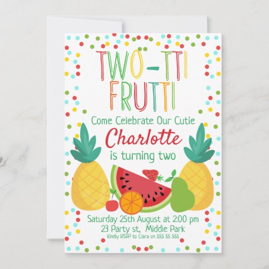 Tweetiendaagse uitnodiging voor fruit 2e verjaarda (Voorkant)