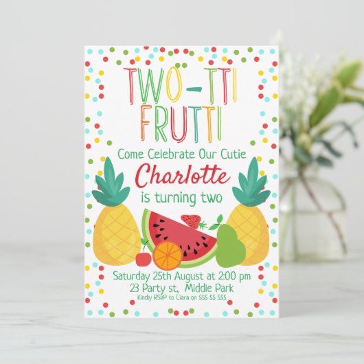Tweetiendaagse uitnodiging voor fruit 2e verjaarda (Staand voorkant)