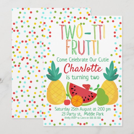 Tweetiendaagse uitnodiging voor fruit 2e verjaarda (Voorkant / Achterkant)