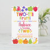 Tweetierig frutti meisje 2e verjaardag uitnodiging (Staand voorkant)