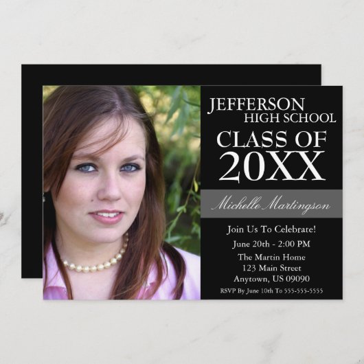 Tweetone-graduation-uitnodigingen (zwart) kaart (Voorkant / Achterkant)