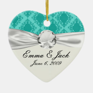 tweetonig aquamarijnblauw aqua diamant damast keramisch ornament