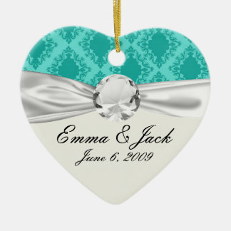 tweetonig aquamarijnblauw aqua diamant damast keramisch ornament