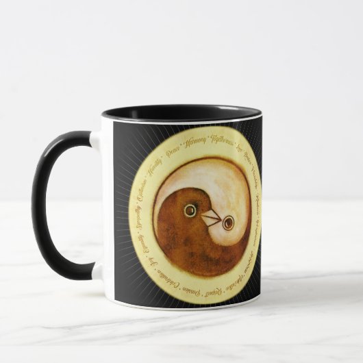 Tweetonige gestileerde mok Yin Yang vredesduiven (Links)