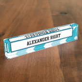 Tweetonige gestreepte bureaunaamplaat naambordje (Zijkant)