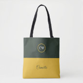 Tweetonige Goud & Bos Groen Monogram Tote Bag (Voorkant)