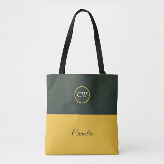 Tweetonige Goud & Bos Groen Monogram Tote Bag (Voorkant)