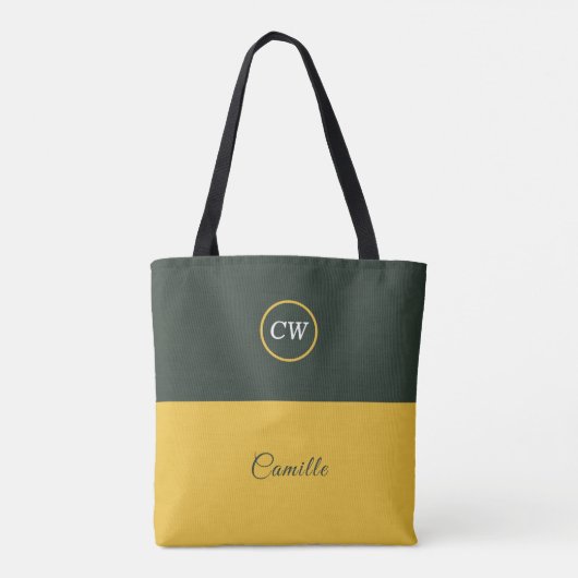 Tweetonige Goud & Bos Groen Monogram Tote Bag (Achterkant)