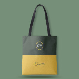 Tweetonige Goud & Bos Groen Monogram Tote Bag