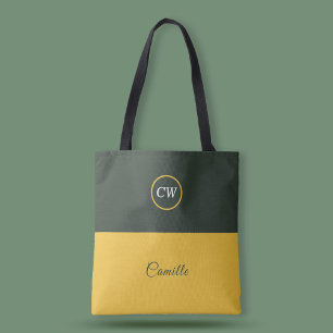 Tweetonige Goud & Bos Groen Monogram Tote Bag