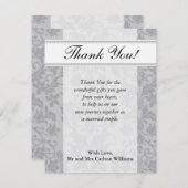 Tweetonige Grijze Damask Wedding Flat Hartelijk da Bedankkaart (Voorkant / Achterkant)