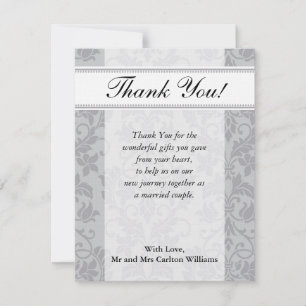Tweetonige Grijze Damask Wedding Flat Hartelijk da Bedankkaart