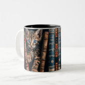 Tweetonige keramische mok | Bengaalse kitten Oude (Voorkant links)