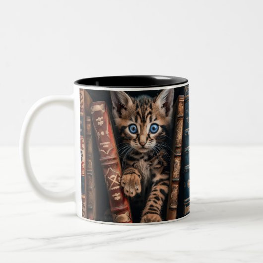 Tweetonige keramische mok | Bengaalse kitten Oude (Links)