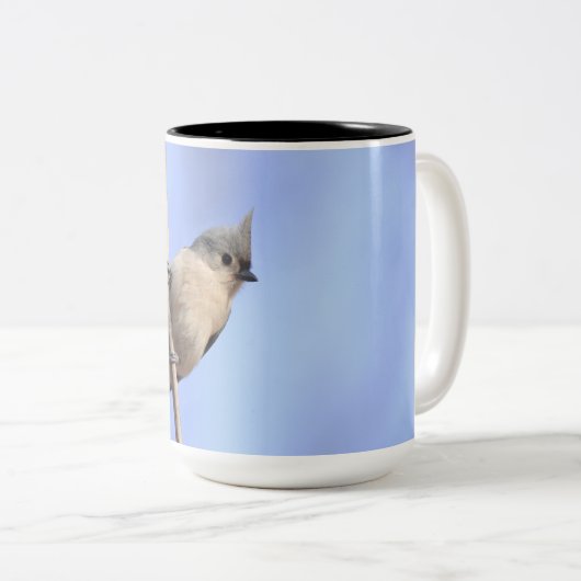 Tweetonige mok met afbeelding van een getufte titm (Voorkant rechts)