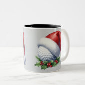 Tweetonige mok met een golfbal met een kerstmuts (Voorkant rechts)