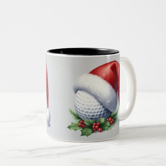 Tweetonige mok met een golfbal met een kerstmuts (Voorkant rechts)