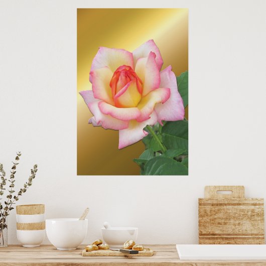 Tweetoonroze Rose boven Gold Poster (Keuken)