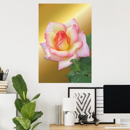 Tweetoonroze Rose boven Gold Poster (Thuiskantoor)