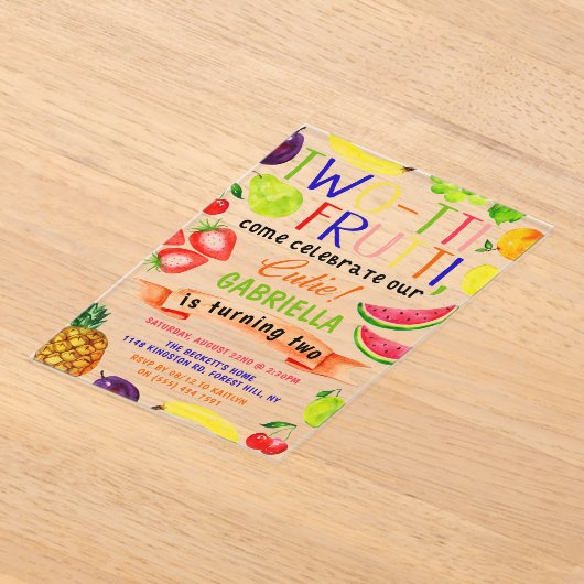 Tweetti Frutti 2e verjaardag Acryl Uitnodigingen (Laagn)