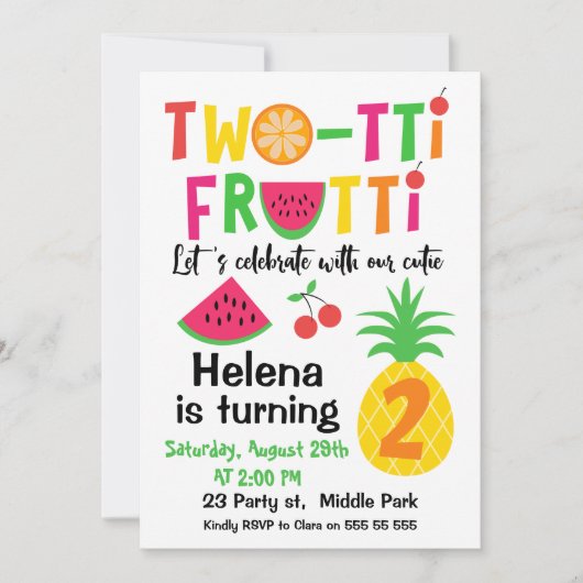 Tweetti Frutti 2e verjaardag uitnodiging voor het (Voorkant)