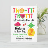 Tweetti Frutti 2e verjaardag uitnodiging voor het  (Staand voorkant)