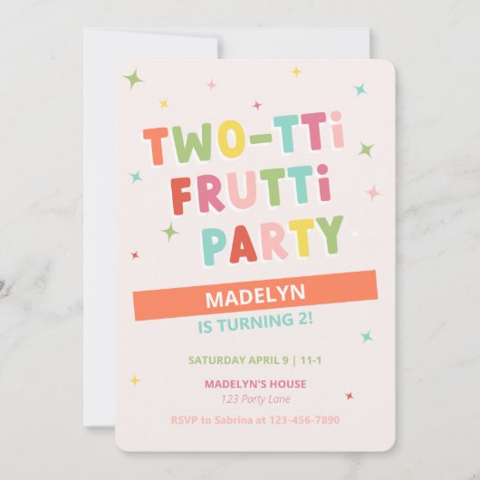 Tweetti Frutti 2e verjaardag uitnodiging voor het  (Voorkant)
