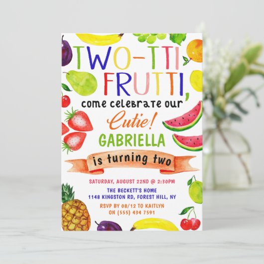 Tweetti Frutti 2e verjaardag Uitnodigingen (Staand voorkant)