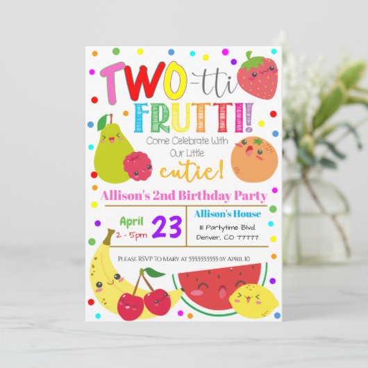 Tweetti Frutti Party Birthday Uitnodiging (Staand voorkant)