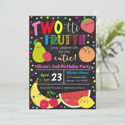 Tweetti Frutti Party Birthday Uitnodiging (Staand voorkant)