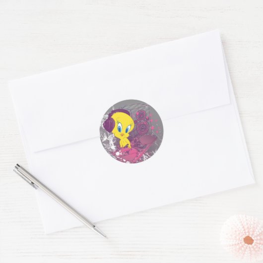 TWEETY™ Djing Ronde Sticker (Envelop)