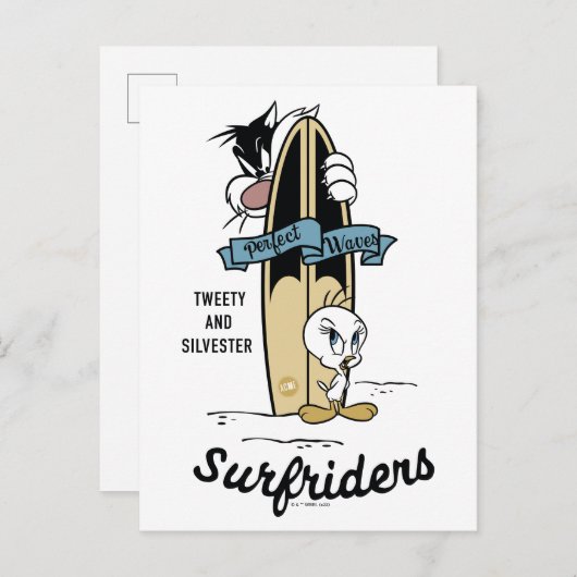 TWEETY™- en SYLVESTER™-surfriezen Briefkaart (Voorkant / Achterkant)