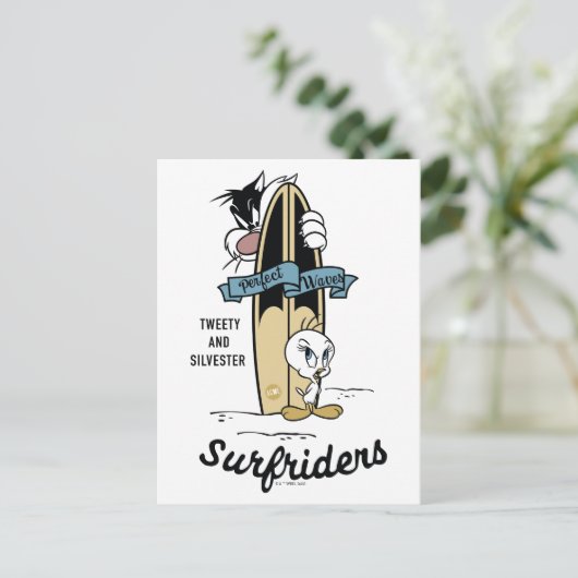 TWEETY™- en SYLVESTER™-surfriezen Briefkaart (Staand voorkant)