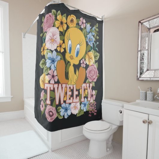 TWEETY™ Floral Embroidery Graphic Douchegordijn (In situ)