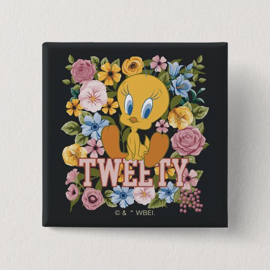 TWEETY™ Floral Embroidery Graphic Vierkante Button 5,1 Cm (Voorkant)