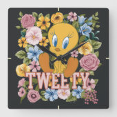 TWEETY™ Floral Embroidery Graphic Vierkante Klok (Voorkant)