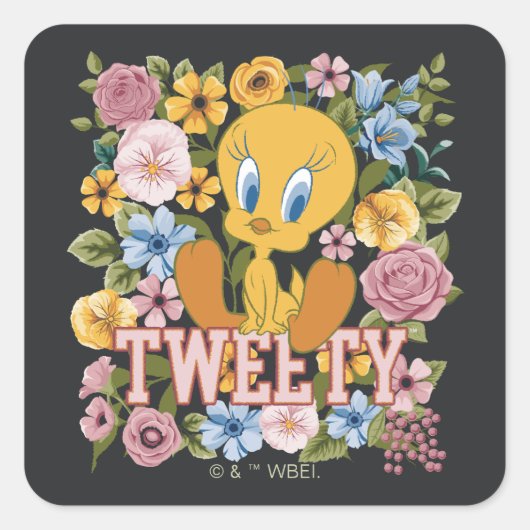 TWEETY™ Floral Embroidery Graphic Vierkante Sticker (Voorkant)