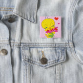 TWEETY™ Hartjes Vierkante Button 5,1 Cm (In situ)